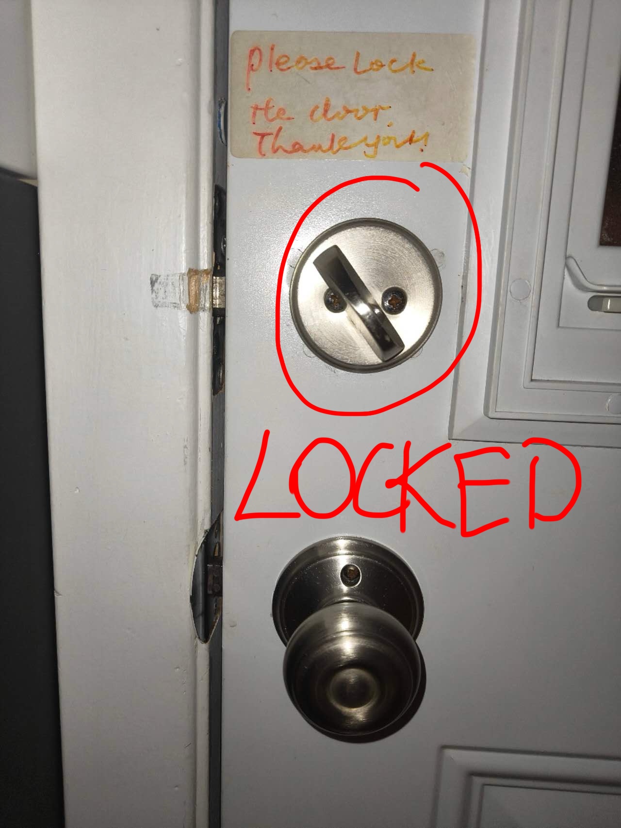 This is the door lock when it's locked