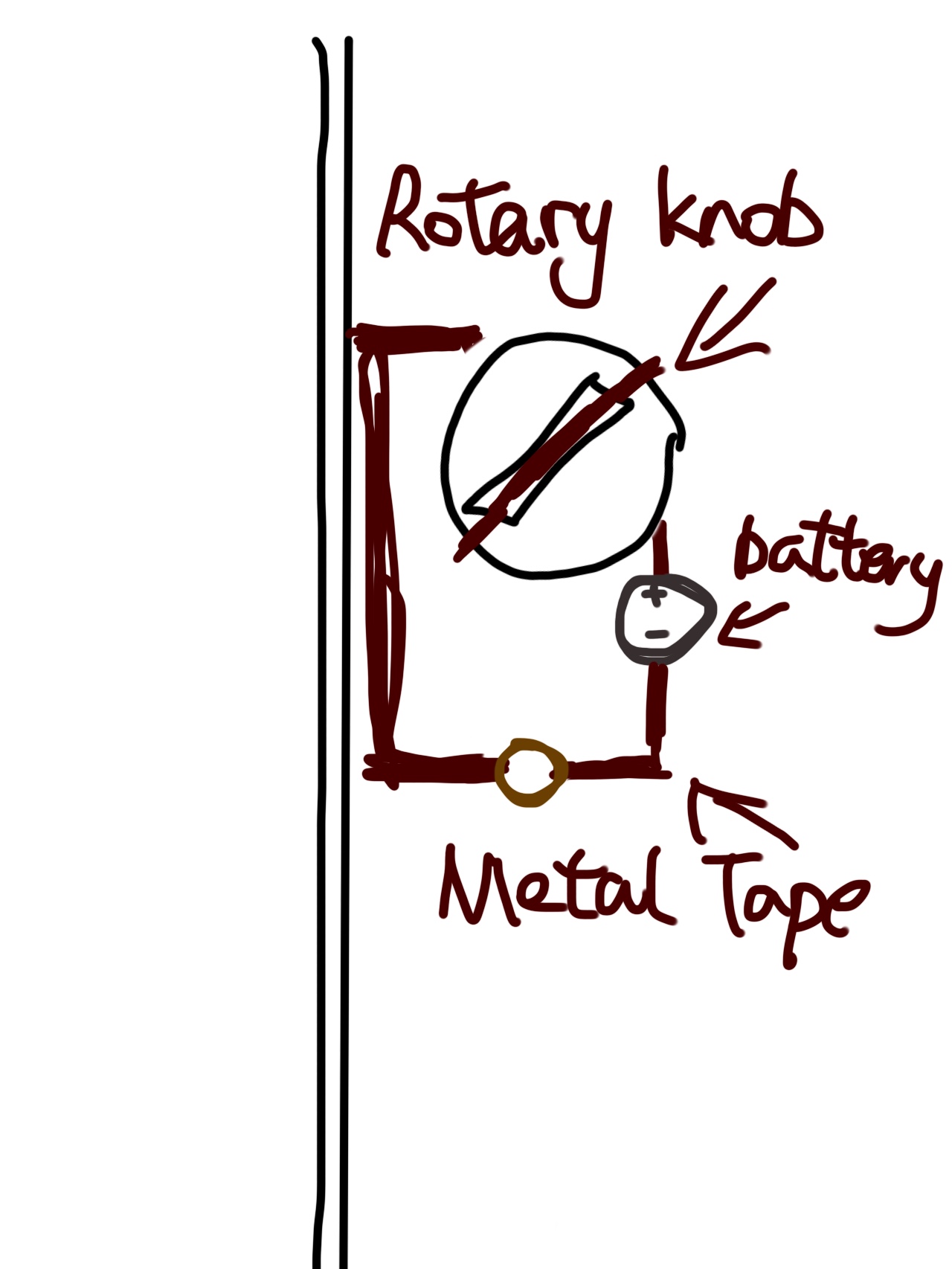 The main logic is when the rotary knob spins to the LOCKED stautus, the metal tape will connect the circuit